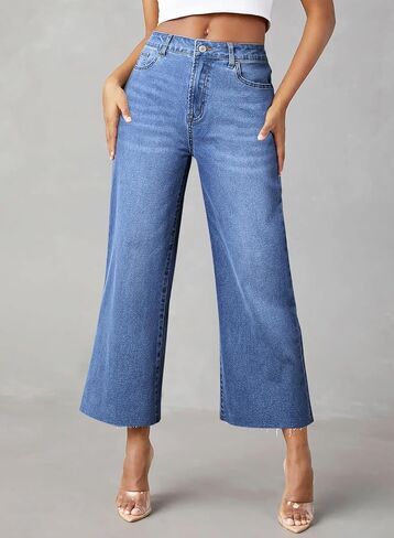 Sidefeel Women's Wide Leg Jeans High Waist Stretchy Straight Leg Denim Pants in Kuwait