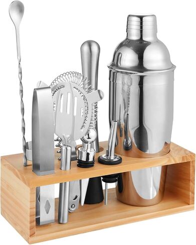 Cocktail Shaker Set Bartender Kit, NICEAO 10-Piece Bar Kit, 25oz Martini Shaker, Mixing Spoon, Double Jigger, Liquor Pourers, Muddler, Strainer and Ice Tongs, Professional Bar Set Tools in Saudi Arabia