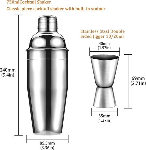 Cocktail Shaker Set Bartender Kit, NICEAO 10-Piece Bar Kit, 25oz Martini Shaker, Mixing Spoon, Double Jigger, Liquor Pourers, Muddler, Strainer and Ice Tongs, Professional Bar Set Tools in Saudi Arabia