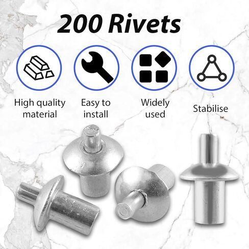 100 Pcs Round Head Rivet, Reusable Aluminum Core Rivet, Hammer Drive Rivets, Knock Type Expansion Rivets, Round Head Aluminum Core Rivets for Indoor Outdoor Electronic Equipment in Saudi Arabia