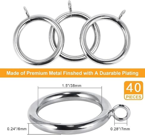 Thick Metal Curtain Rings,1.5-Inch Inner Diameter, 0.24-Inch Wire Diameter Fit up 1.2-inch Rod (Black-40pcs) in Saudi Arabia