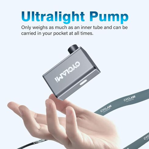 Electric Bike Pump, CYCLAMI Mini Portable Tire Pump 100PSI Bicycle Tube Inflator Air Pump with Presta/Schrader Valve Aluminium for Road/Mountain Bikes, Type-C Rechargeable Battery - Silver (A3) in Saudi Arabia