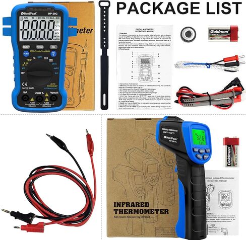 HOLDPEAK جهاز قياس متعدد ومقياس حرارة بالأشعة تحت الحمراء ومجموعة أدوات اختبار، مقياس فولتميتر تيار متردد/تيار مستمر NCV HP-39C جهاز قياس متعدد محمول، سلاسل اختبار، (-50 ~ 550 درجة مئوية) مسدس درجة حرارة ليزر رقمي غير قابل للتلامس، ليس للبشر. in Kuwait