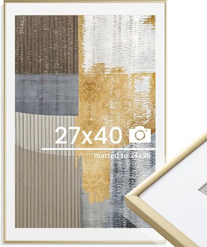 18x24 inch Metal Poster Frame - 18 x 24 Thin Aluminum Picture Frames Matted for 16x20 Photos, Artworks, Prints, Puzzle - High Definition Plexiglass - Vertical and Horizontal Display - Wall Hook Hanging Hardware Included - Gold, Set of 4 in Saudi Arabia
