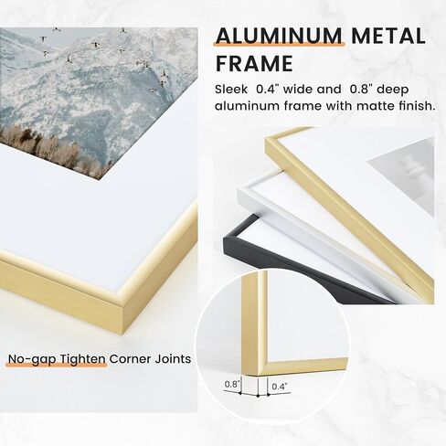 18x24 inch Metal Poster Frame - 18 x 24 Thin Aluminum Picture Frames Matted for 16x20 Photos, Artworks, Prints, Puzzle - High Definition Plexiglass - Vertical and Horizontal Display - Wall Hook Hanging Hardware Included - Gold, Set of 4 in Saudi Arabia
