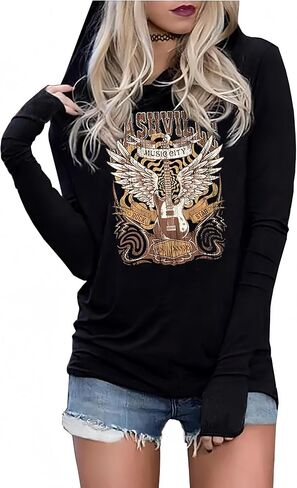Guns N' Rose Graphic Hoodie Shirt for Women Rock Band Music T-Shirt Vintage Skull Rose Long Sleeve Pullover Tops in Saudi Arabia