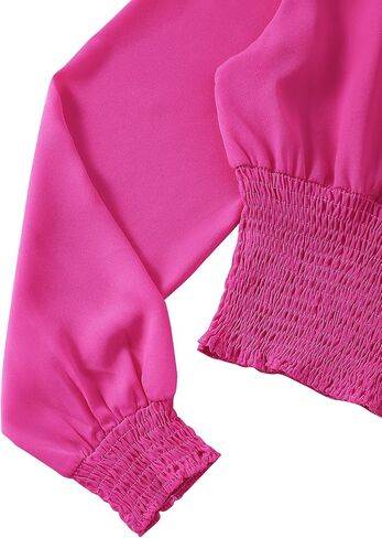 LYANER Women's V Neck Shirred Polka Dots Long Sleeve Frill Crop Blouse Shirt Tops in Saudi Arabia