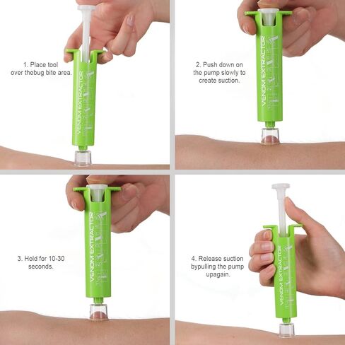 أداة شفط لتخفيف اللدغات، مضخة شفط مستخرج السم، مجموعة لدغات الثعبان، مجموعات النجاة، إسعافات أولية للعض واللسع لإزالة السموم للمشي لمسافات طويلة وحقائب الظهر والتخييم، خالية من المواد الكيميائية (أخضر) in Kuwait