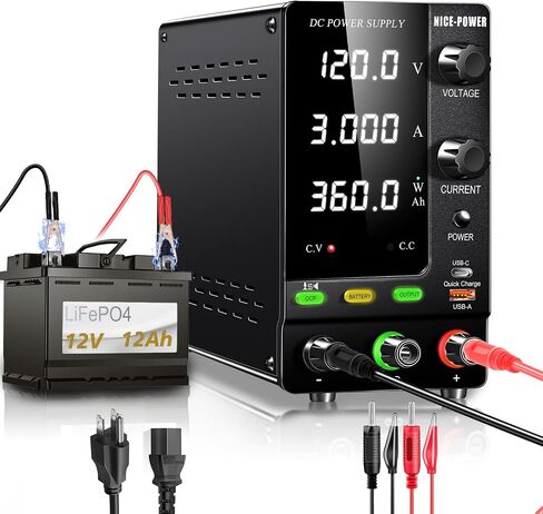 NICE-POWER DC Power Supply Variable 120V 3A 360W LiFePO4 Nickel-Metal Lithium Ion Hydride Battery Charger 6V 12V 24V 36V 48V 60V 92V 100V Battery Charging Bench Power Supplies Output OCP Ah Display in Kuwait