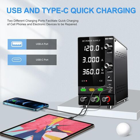 NICE-POWER DC Power Supply Variable 120V 3A 360W LiFePO4 Nickel-Metal Lithium Ion Hydride Battery Charger 6V 12V 24V 36V 48V 60V 92V 100V Battery Charging Bench Power Supplies Output OCP Ah Display in Kuwait