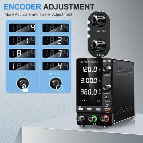 NICE-POWER DC Power Supply Variable 120V 3A 360W LiFePO4 Nickel-Metal Lithium Ion Hydride Battery Charger 6V 12V 24V 36V 48V 60V 92V 100V Battery Charging Bench Power Supplies Output OCP Ah Display in Kuwait
