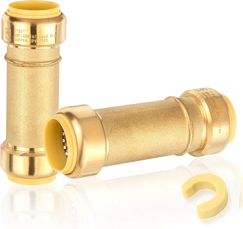 1-Pack Pushfit Slip/Repair Coupling, 1-Inch Push to Connect Plumbing Fittings with Disconnect Clip, Brass Push-fit Fittings for PEX, Copper, CPVC, PE-RT Pipes in Kuwait