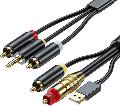 eppfun كابل صوت رقمي بصري إلى تناظري 3.5 مم AUX، محول بصري إلى 2 RCA، محول صوت D/A الكل في واحد، للتلفزيون/PS4/Xbox/DVD SPDIF/TOSLINK/منفذ بصري إلى سماعات مكبر الصوت in Kuwait
