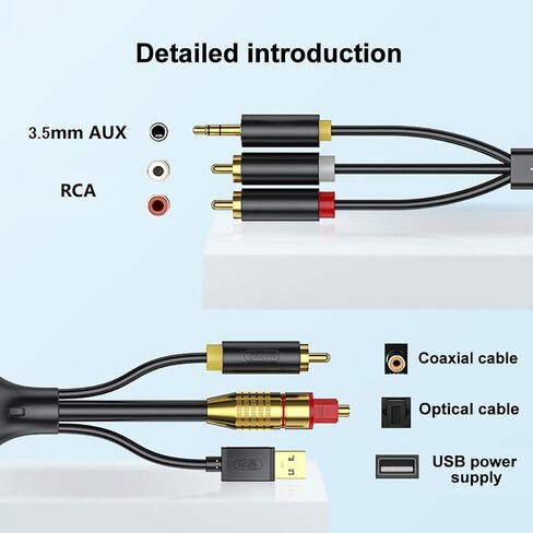 eppfun كابل صوت رقمي بصري إلى تناظري 3.5 مم AUX، محول بصري إلى 2 RCA، محول صوت D/A الكل في واحد، للتلفزيون/PS4/Xbox/DVD SPDIF/TOSLINK/منفذ بصري إلى سماعات مكبر الصوت in Kuwait