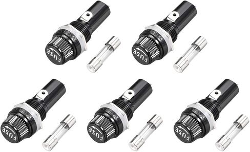 uxcell Screw Cap Panel Mounted Fuse Holder AC 125V/15A 250V/10A Black with 6 x 30mm Glass Fuse 5Set in Saudi Arabia