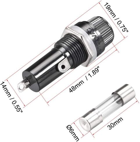 uxcell Screw Cap Panel Mounted Fuse Holder AC 125V/15A 250V/10A Black with 6 x 30mm Glass Fuse 5Set in Saudi Arabia