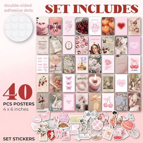 97 Decor Pink Coquette Room Decor Aesthetic - Girly Coquette Wall Decor, Light Pink Posters for Room Aesthetic Pictures, Vintage Coquette Decor Downtown Collage Kit for Teen Girl Dorm Bedroom (4x6) in Saudi Arabia