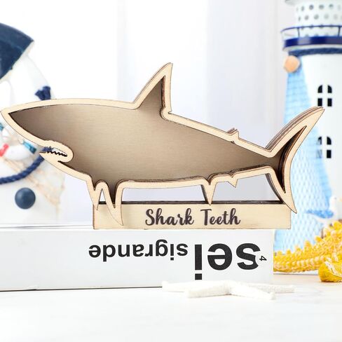 Yousoontic Shark Tooth Display Case Shark Teeth Shadow Box Collection Wood Shark Teeth Holder Gifts for Vacation Beach Home Decor (6 x 3 Inch) in Saudi Arabia