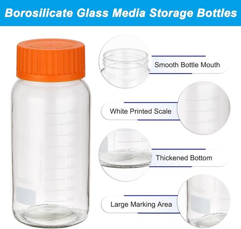 PATIKIL 3 Pack Reagent Media Storage Bottles, 1000ml Borosilicate Glass Wide Mouth Graduated Round Bottles with Orange GL32 Screw Cap for Lab Water Reagent Liquids, Clear in Saudi Arabia