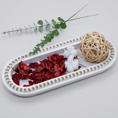 Wood Serving Tray, Wooden Bead Decorative Tray, White Washed Coffee Table Tray for Ottoman, Rustic Distressed Decor for Home, Kitchen, Farmhouse (Natural Wood) in Saudi Arabia