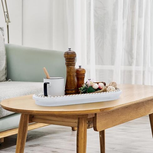 Wood Serving Tray, Wooden Bead Decorative Tray, White Washed Coffee Table Tray for Ottoman, Rustic Distressed Decor for Home, Kitchen, Farmhouse (Natural Wood) in Saudi Arabia