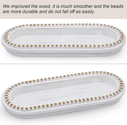 Wood Serving Tray, Wooden Bead Decorative Tray, White Washed Coffee Table Tray for Ottoman, Rustic Distressed Decor for Home, Kitchen, Farmhouse (Natural Wood) in Saudi Arabia