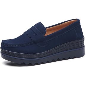 Deehuion Women's Slip On Platform Shoes Comfort Suede Moccasins Low Top Wedge Loafers