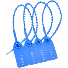 100Pcs Plastic Tamper Shipping Seals Pull-Tite Security Seal Signage Numbered Fire Extinguisher Tags Zip Ties Labels Disposable Self Locking for Logistics, Luggage,Transport (Blue, 100pcs)