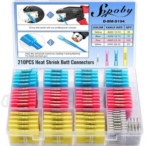 340PCS Heat Shrink Butt Connectors, Sopoby Marine Grade Electrical Wire Connectors Kit, Tinned Red Copper Insulated Waterproof Crimp Terminals Butt Splice for Cable,Boat,Wiring