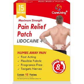 4% Lidocaine Pain Relief Patch, 15 Count, 3.9" x 5.5", Maximum Strength Gel Patches for Back Knee Neck Joint Ache Muscle Soreness, Portable Heating Pad, Multi-Purpose Heat Wraps