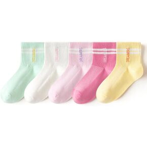 5 Pairs Cute Colorful Socks for Girl, Kids Girls' Crew Socks，Cool Sports Cotton Socks