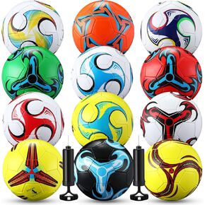 12 Pcs Soccer Balls with 2 Pumps Official Size Indoor Outdoor Sports Soccer Football for Child Teens Adult Players Game Training Back to School Gift