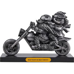 Home Decor 7.6'' Motorcycle Biker Couple Sculpture for Men Birthday Gift for Biker Lover Polyresin Retro Cool Inspirational Motorcycle Rider Figurine (JS0376C)