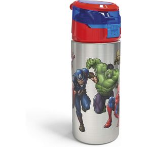 Zak Designs Marvel Comics Durable Single Wall Stainless Steel Water Bottle with Push-Button Flip Lid Leak-Proof Design is Perfect for Outdoor Sports (19.5oz, BPA Free), 19.5 oz, Avengers