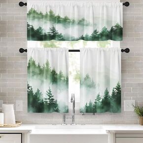 Farmhouse Floral Kitchen Window Curtains Valance and Tier Set 36 Inch, Daisy Rustic Vintage Flower Inspirational 3 Piece Window Treatment Tiers Kitchen Decor Country Wooden Drapes