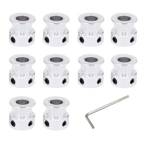 10pcs Silver 2GT Synchronous Wheel 16 Teeth 5mm Bore Width 6mm Belt Aluminum Timing Pulley for 3D Printer (16T-5B-Silver)