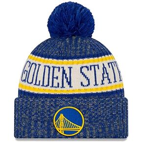 New Era NBA Sideline Sport Knit Winter Pom Knit Hat Beanie One Size Fits All (Golden State Warriors)