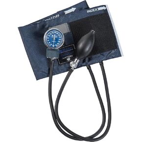 MABIS Aneroid Sphygmomanometer with Blue Nylon Blood Pressure Cuff, Manual, Home or Professional Use, Large Adult, Blue
