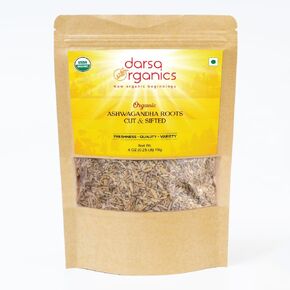 Ashwagandha Root Cut & Sifted from India 4 oz | Withania Somnifera | Helps control cholesterol, improves immunity & digestion | Gluten Free | Non-GMO | Resealable Pouch