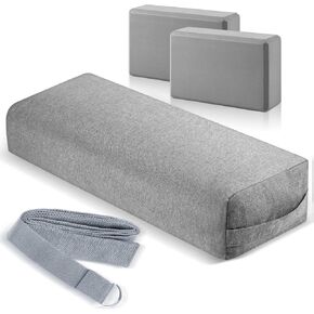 4 Pcs Yoga Bolster Pillows Yoga Blocks with Strap Set Comfortable Meditation Pillow for Restorative Yoga Non Slip Reusable Yoga Blocks for Balance Yoga, Pilates