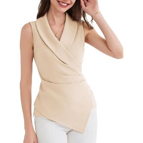 GRACE KARIN Women's Wrap V Neck Casual Work Tops Sleeveless Office Dressy Summer Blouse Top Asymmetrical Elegant Shirts