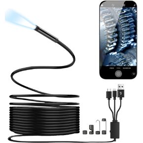 Endoscope Camera with Light, 1920P HD Borescope with 8 Adjustable LED Lights, 16.5ft Semi-Rigid Snake Camera, 8mm diameter IP67 Waterproof Inspection Camera for iOS, Android, Windows, iPhone