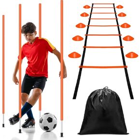 Agility Training Poles Equipment Soccer Training Equipment includes 4 Pcs 5ft Soccer Training Poles 13 ft Agility Ladder 10 Soccer Disc Cones with Black Bag for Speed Training