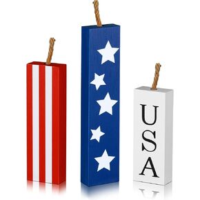 Wood Patriotic Tiered Tray Decor (Cute Style), 3 Pieces, Small, Independence Day Party Home Table Decoration