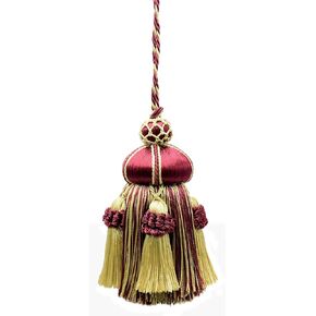 Elegant Hand-Crafted 4" (10cm) Key Tassel, 3 1/2" (8.5cm) Loop, Accented with Crown Tassels (KTAX4) Golden Brown Beige Multicolor #LX09 (Golden Beige, Dark Red, Plum Purple) Individually Sold