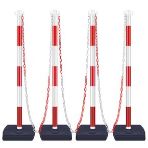 OrangeStar [4 Pack] 40" Delineator Post Cone with Filleable Base, Portable Barrier with 20 Feet Chains, Traffic Barriers Safety Cones for Parking Lot, Road Construction (Red White)