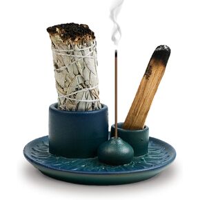 4 in 1 Incense Burner Holder,Sage Holder for Burning,Palo Santo Holder,Candle Holder,Ceramic Incense Burner Ash Catcher Tray for Meditation Yoga Room. (black)