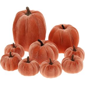 9Pcs Black Mini Halloween Pumpkins Artificial Velvet Fabric Pumpkin Assorted Fall Mantel Table Centerpiece Farmhouse Kitchen Thanksgiving Decorations