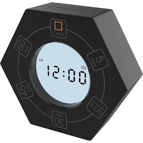 Hexagon Rotating Productivity Timer with Clock, Pomodoro Timer with 5,15, 30, 45, 60 Minute Presets, Timer for People with ADHD (White)