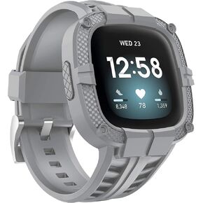 GELISHI Compatible with Fitbit Versa 3 Bands with Bumper,TPU Sport Protective Case Rugged Protector Replacement Strap Accessories for Fitbit Sense/Fitbit Versa 3 Smart Watch